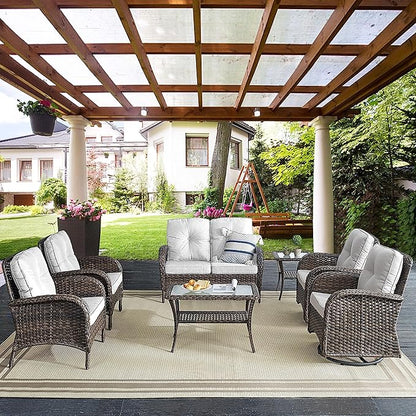 Belord Outdoor Wicker Loveseat with Coffee Table, Patio Loveseat Sofa 2 Piece Outdoor Wicker Furniture Set for Patio Porch Deck Balcony Light Brown/Beige