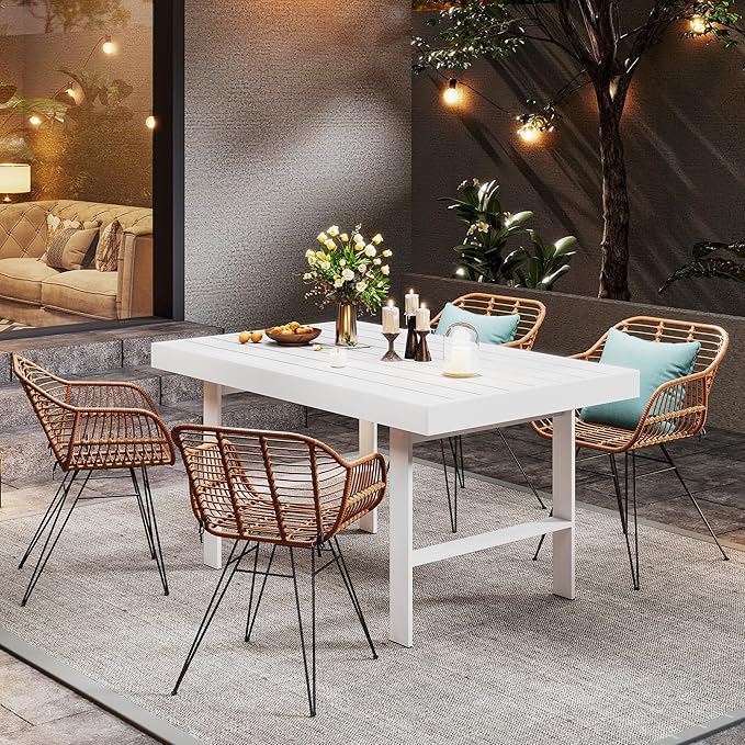 Solaste Aluminum Outdoor Dining Table, All-Weather Rectangle Metal High Patio Coffee Table for Balcony, Garden, Multifunctional Dining Table Coffee Table, Indoor or Outdoor Use, Grey/White