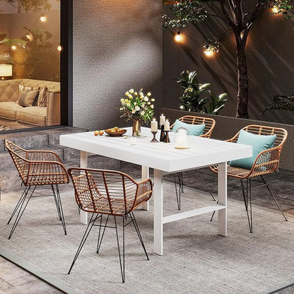 Solaste Aluminum Outdoor Dining Table, All-Weather Rectangle Metal High Patio Coffee Table for Balcony, Garden, Multifunctional Dining Table Coffee Table, Indoor or Outdoor Use, Grey/White