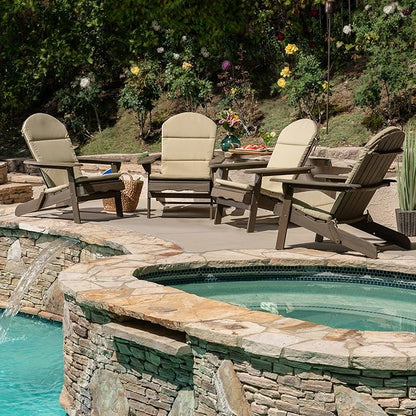 Christopher Knight Home Amenda Outdoor Acacia Wood Folding Adirondack Chairs with Cushions (Set of 4), Gray, Grey + Khaki