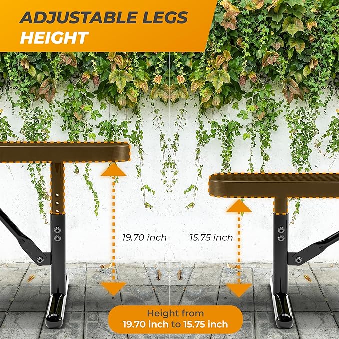 Heavy-Duty Outdoor Metal Bench, Thermoplastic-Coated, Portable, Weatherproof, Commercial-Grade for Parks, Gardens, Patios, Stores & More (8 Ft - Portable, Black)