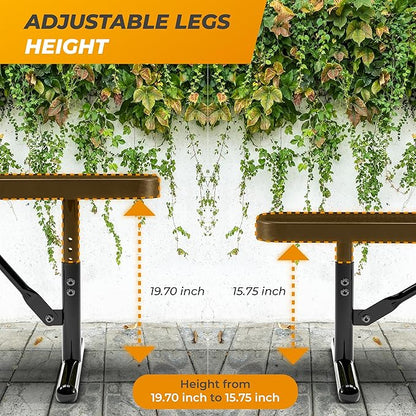 Heavy-Duty Outdoor Metal Bench, Thermoplastic-Coated, Portable, Weatherproof, Commercial-Grade for Parks, Gardens, Patios, Stores & More (8 Ft - Portable, Black)