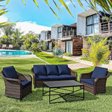 4 Pieces Patio Outdoor Conversation Furniture Set, 78" 3-Seat Couch, 2 Chairs, 47" Metal Coffee Table - Photo 1