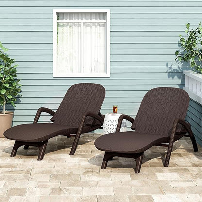 Christopher Knight Home Waverly Wicker Chaise Lounges Set of 2, Wicker Lounge Chair, Deep Seating Lounge Sofa, Beach Chair, Chaise Lounge with Armrest, Patio Lounge for Garden Pool Side, Dark Brown