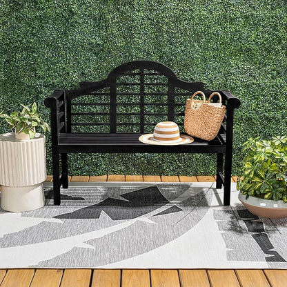 JONATHAN Y BNH103C Lutyens 51.2" 3-Seat Arched 600-Lbs Support Acacia Wood Outdoor Garden Patio Bench for Garden, Lawn, Backyard, Pool, Deck, Beach, Firepit, Black