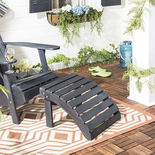 Safavieh PAT6701K Outdoor Collection Mopani Ottoman, Dark Slate Grey