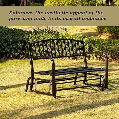 Gardenised QI003392 Outdoor Black Steel Swing, Powder Coated Glider Bench, Loveseat Lawn Rocker Bench for Yard, Patio, Garden and Deck