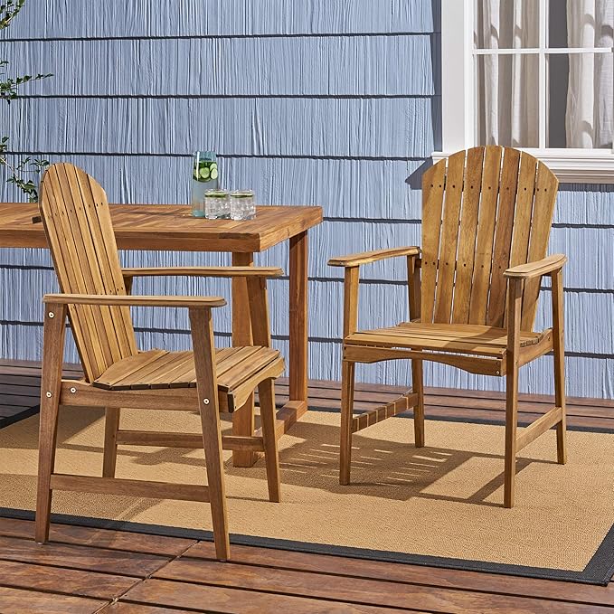Great Deal Furniture Easter Outdoor Weather Resistant Acacia Wood Adirondack Dining Chairs (Set of 2), Natural Finish