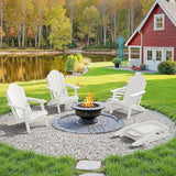 LUE BONA Folding Adirondack Chair, Chairs Set of 8, Cup Holder, Woodgrain, Fire Pit, Patio, Pool, White - Photo 1