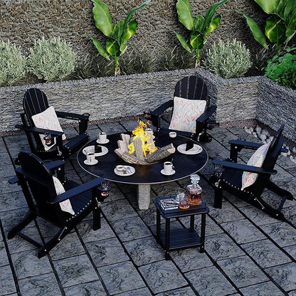 Sundale Outdoor Folding Water & Wind Proof Adirondack Chair with 2 Concealable Cup Holder and 1 Stylish Cushion/Pillow, Perfect for Outside Patio Garden Pool Yard Plastic Classic Black