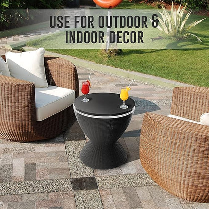 SereneLife Outdoor Cool Bar Table, 7.5 Gallon Beer and Wine Cooler, Patio Furniture & Hot Tub Side Table, Beverage Cooler, All-Weather Resistant Ice Cool Bar, Rattan Style Patio, Cocktail Bar (Black)