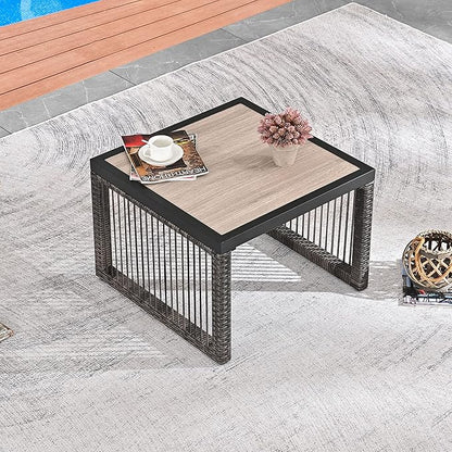 LOKATSE HOME Patio Coffee Table Dining Furniture for Balcony, Porch, Deck, Black/Brown