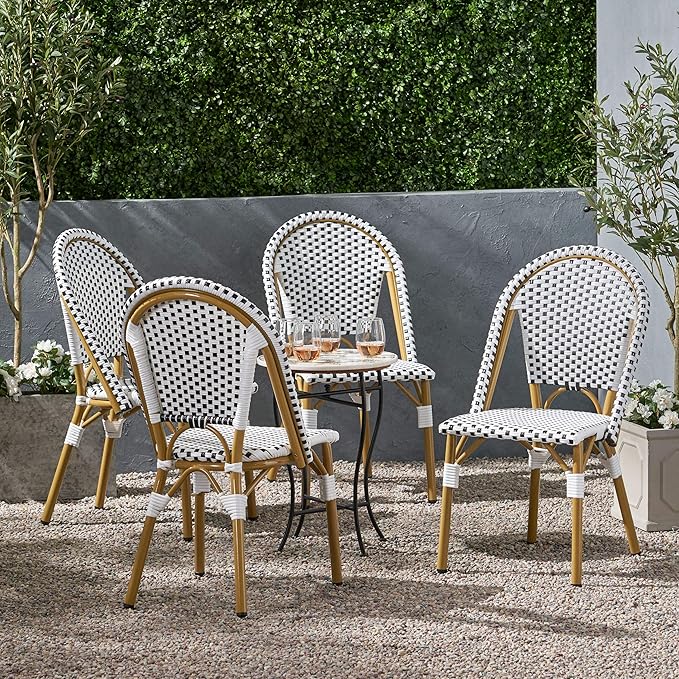 Christopher Knight Home Philomena Outdoor French Bistro Chair (Set of 4), Black + White + Bamboo Print Finish - Photo 2