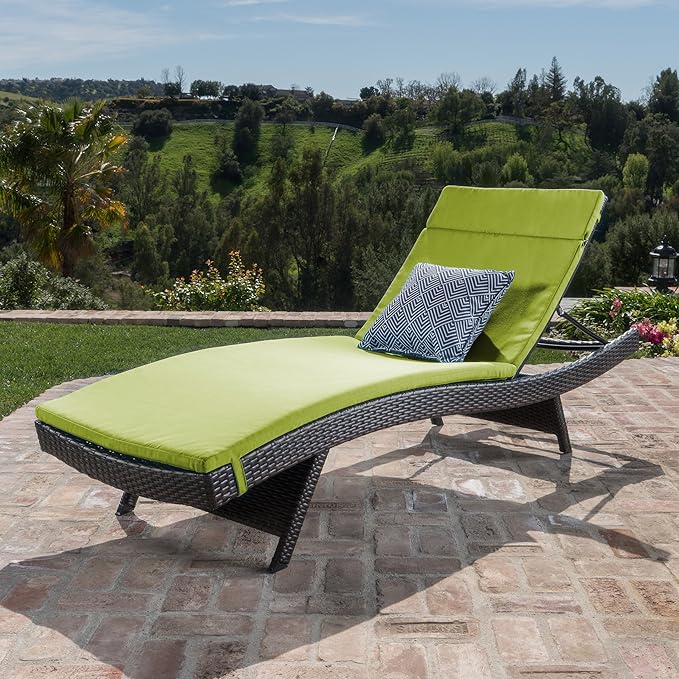 Christopher Knight Home Salem Outdooor Wicker Adjustable Chaise Lounge with Cushion, Multibrown / Bright Green - Photo 1