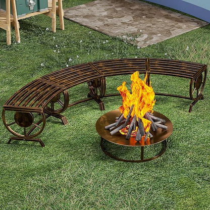 Outdoor Bench Patio Outdoor Garden Bench with Built-in Table, Wagon Wheel Arms, 3 People Outdoor Bench Garden Bench Front Porch Furniture (Bronze-22.83inch-4Pieces)