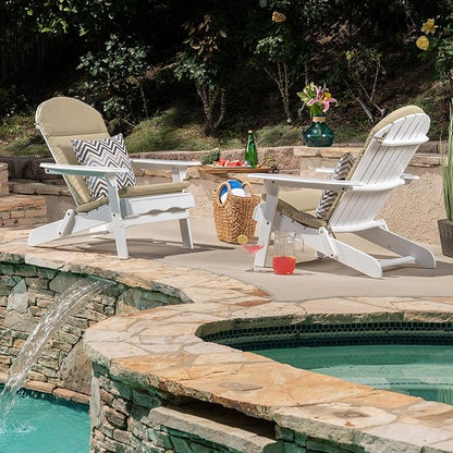 Christopher Knight Home 304625 Amenda Outdoor Acacia Wood Folding Adirondack Chairs with Cushions (Set of 2), White and Khaki