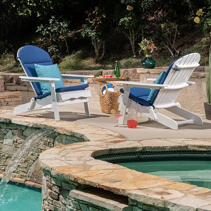 Christopher Knight Home 304626 Adirondack Chairs, Set of 2, White + Navy Blue