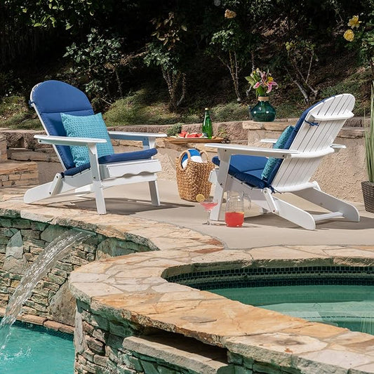 Christopher Knight Home 304626 Adirondack Chairs, Set of 2, White + Navy Blue