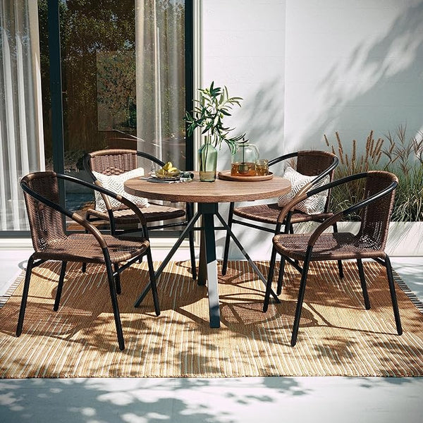 EMMA + OLIVER Set of 4 Modern Rattan Indoor/Outdoor Stack Chairs - Photo 1