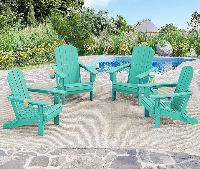 SERWALL Adirondack Chair with Cup Holders - Composite Adirondack Chairs HDPE Outdoor Chairs All Weather Use- Aruba - Photo 2