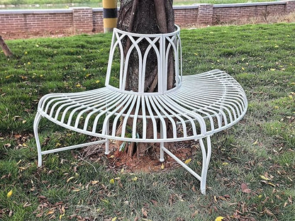 Hi-Line Gift Ltd. Semi-Circle White Metal Tree Wrap Garden Bench
