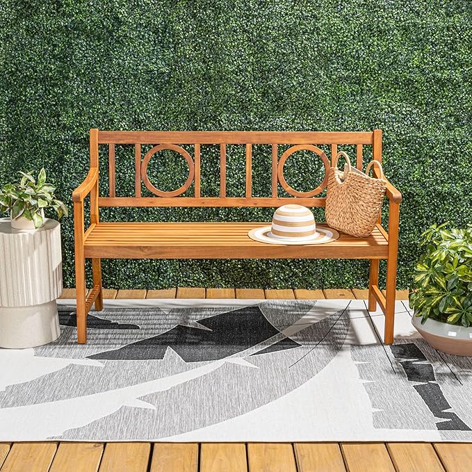 JONATHAN Y BNH104A Apollo 51.2" 3-Seat Circle-Back 600-Lbs Support Acacia Wood Outdoor Garden Patio Bench for Garden, Lawn, Backyard, Pool, Deck, Beach, Firepit, Teak