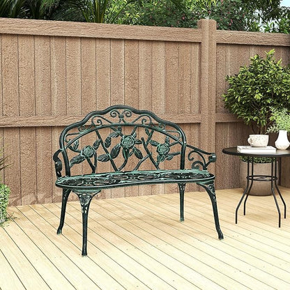 Antique-Style Metal Garden Bench with Back and Armrests