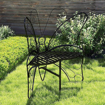 Cute Butterfly Bench Outdoor, Metal Garden Benches for Outdoors Patio Yard Lawn Balcony, Sturdy Frame (38 inch)