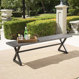 Christopher Knight Home Rolando Outdoor Aluminum Dining Bench with Steel Frame, Grey / Black - Photo 2