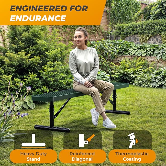 Heavy-Duty Outdoor Metal Bench, Thermoplastic-Coated, Portable, Weatherproof, Commercial-Grade for Parks, Gardens - Photo 4
