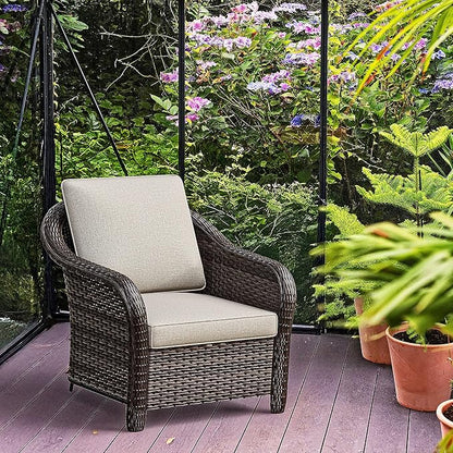 Patio PE Rattan Chairs Set of 2 with Cat Nest End Table, All-Weather & Steel Frame Outdoor Conversation Furniture Set with Washable Cushions for Garden, Bistro, Deck, Yard (Beige)