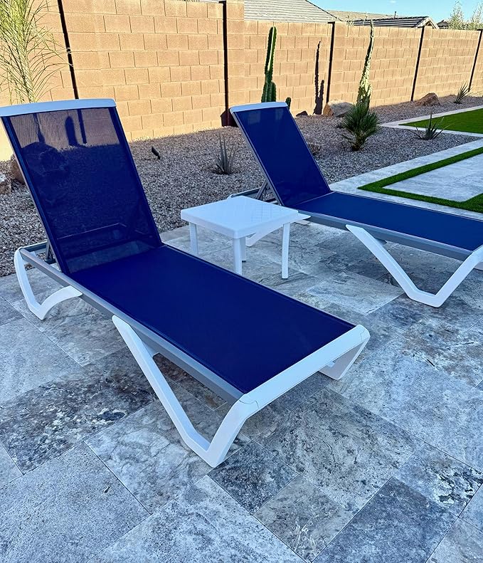 PURPLE LEAF Patio Chaise Lounge Chair Set of 3 Outside Aluminum Plastic Stackable Tanning Chairs for Pool Sunbathing - Photo 1