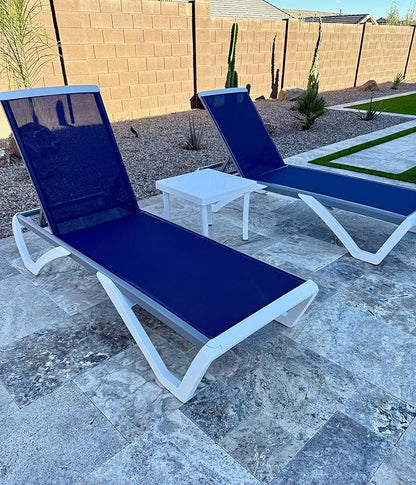 PURPLE LEAF Patio Chaise Lounge Chair Set of 3 Outside Aluminum Plastic Stackable Tanning Chairs for Pool Sunbathing Beach Deck Outdoor Lounger, Navy Blue