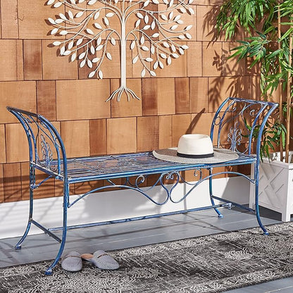 Safavieh PAT5016C Outdoor Collection Adina Antique Blue Wrought Iron 51-inch Garden Bench