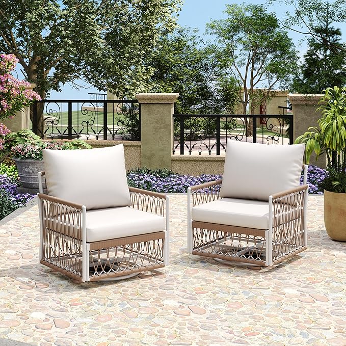 Christopher Knight Home Fiora 360° Swivel Patio Chairs Set of 2 with Handwoven Rope - Photo 3