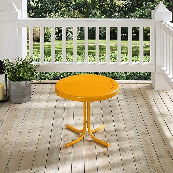 Crosley Furniture Griffith Weather Resistant Retro Metal Outdoor Side Table for Patio, Deck, Porch, Tangerine - Photo 8
