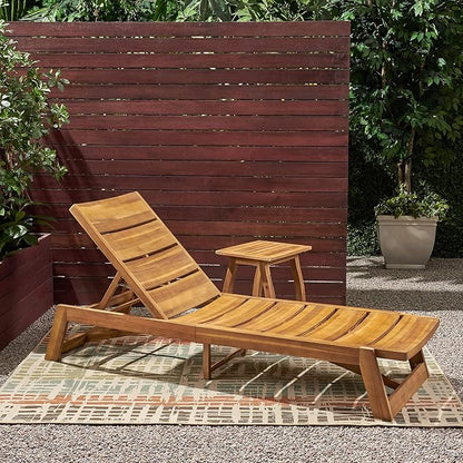 GDFStudio Outdoor Acacia Wood Chaise 2 Piece Lounge
