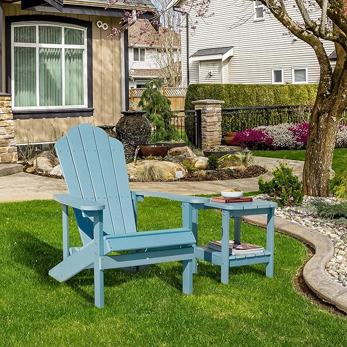 ELEGANT Folding Adirondack Chairs, Patio Chairs, Lawn Chairs, Outdoor Chair, Adirondack Chair Wood, Fire Pit, Weather Resistant for Deck, Backyard, Garden(Blue)