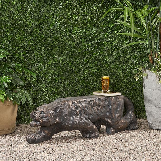 Leopard Concrete Bench: Natural Style Magnesium Oxide Outdoor Seating - Weather Resistant Patio Furniture for Backyard & Garden Decor
