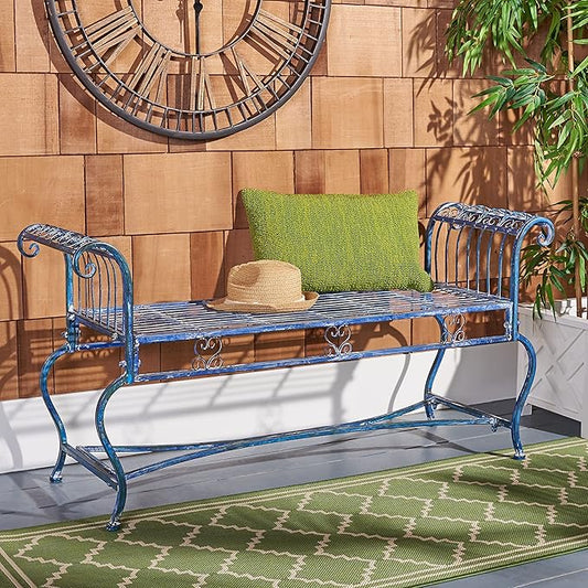 Safavieh Outdoor Collection Brielle Victorian Antique Blue Bench
