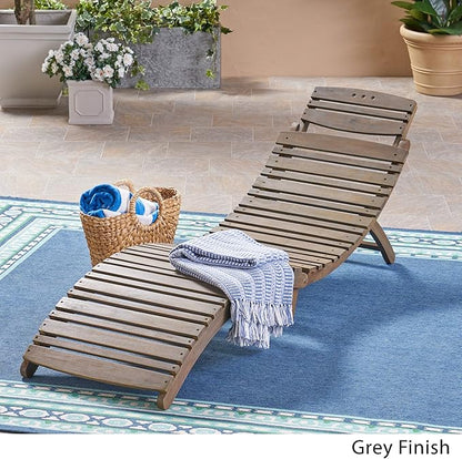 Christopher Knight Home Tycie Outdoor Acacia Wood Foldable Chaise Lounge, Gray Finish