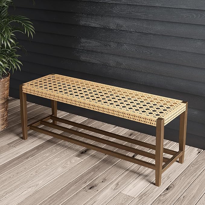 Grand patio Outdoor Wicker Bench with Storage 2-Seat Patio Bench for Garden Porch Living Room Bedroom - Photo 1