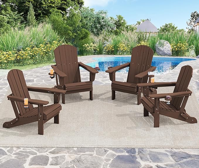SERWALL Adirondack Chair with Cup Holders - Composite Adirondack Chairs Set of 8 HDPE Outdoor Chairs All Weather Use - Photo 2