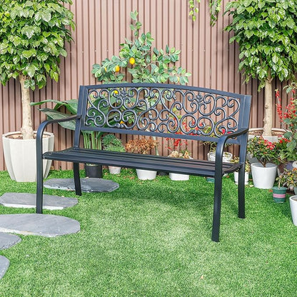 Hi-Line Gift Ltd. Iron Symphony- Steel and Cast Iron Garden Bench in Timeless Black