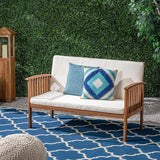 Christopher Knight Home Grace Outdoor Acacia Wood Loveseat, Brown Patina Finish and Cream - Photo 1