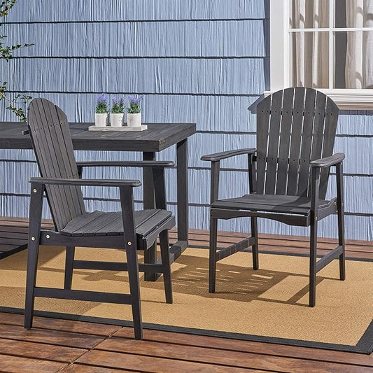 Great Deal Furniture Easter Outdoor Weather Resistant Acacia Wood Adirondack Dining Chairs (Set of 2), Dark Gray Finish, (308991)