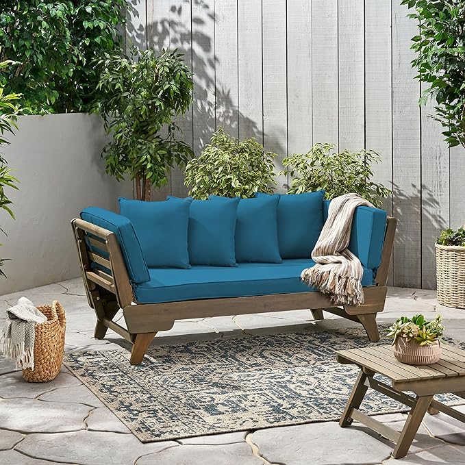 Christopher Knight Home Gary Patio Convertible Couch, Wooden Outdoor Daybed - Photo 4