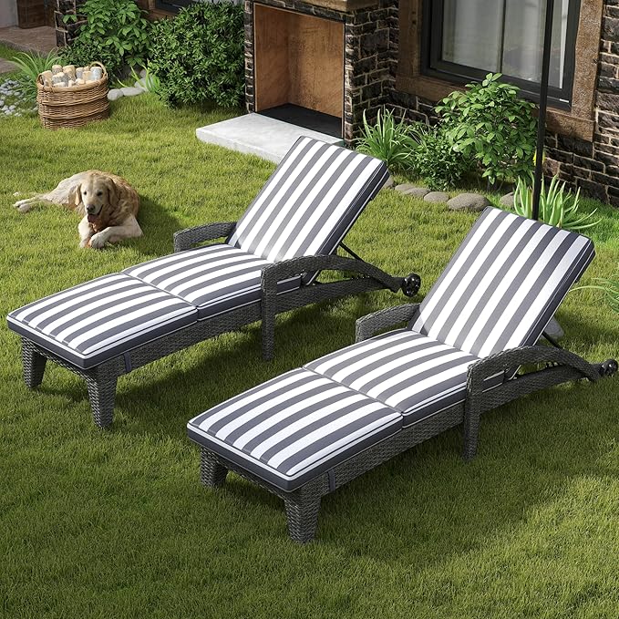 Patio Chaise Lounger Set of 2, Outdoor Lounger Patio Chairs, Heavy Duty Lounge Chairs Outdoor, Chaise Lounges for Resort - Photo 9