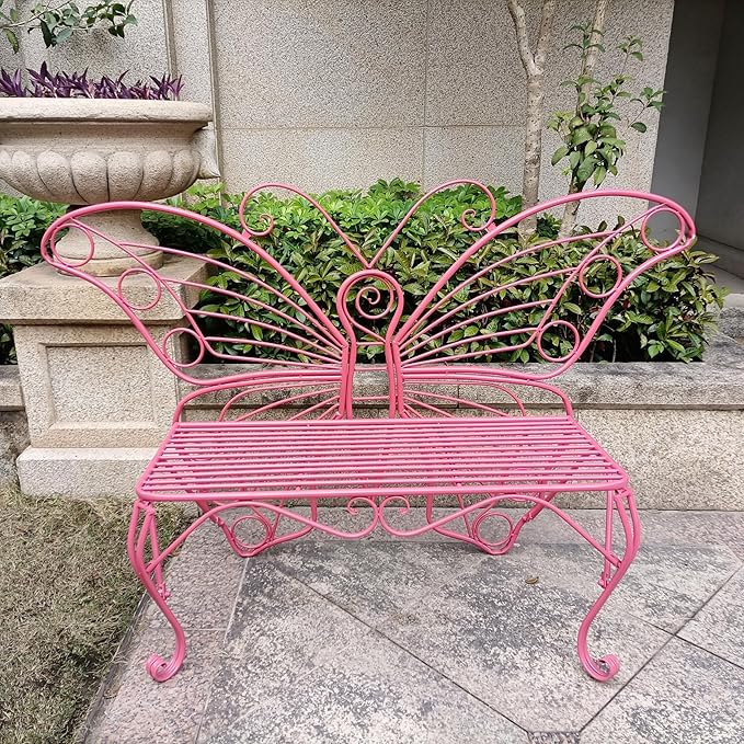 Hi-Line Gift Ltd. Pink Metal Butterfly Bench: Enchanting Outdoor Charm