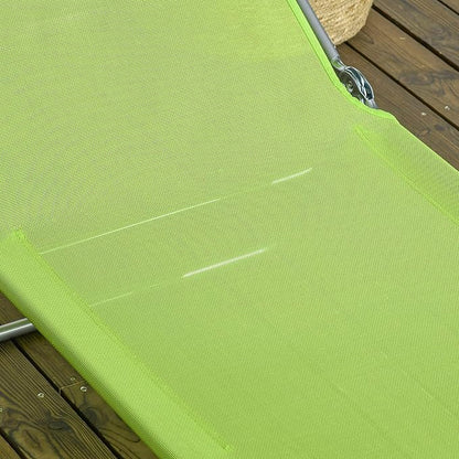 Outsunny 2 Piece Folding Chaise Lounge Chairs, Pool Sun Tanning Chairs with Reclining Back, Breathable Mesh Seat, Headrest for Beach, Yard, Patio, Green